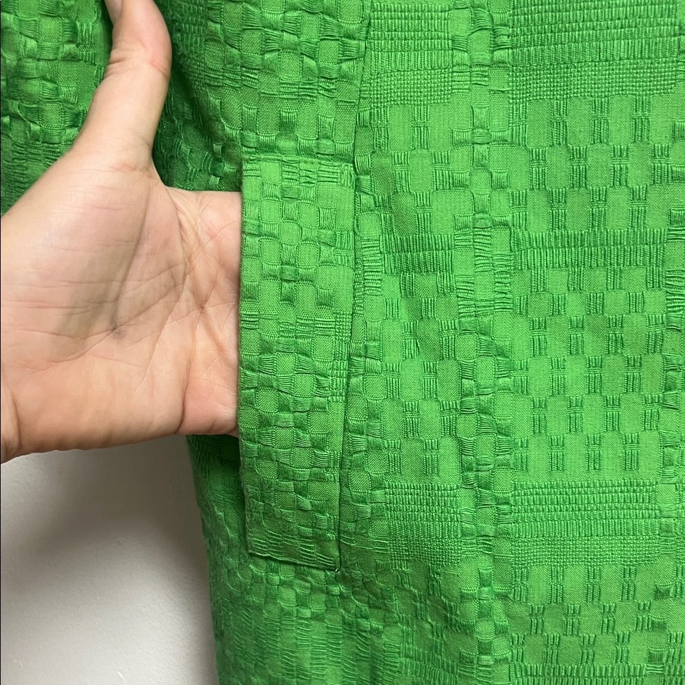 Milly Vibrant Green Woven Cotton Retro 3/4 Sleeve Coat Gold Buttons Size 2 - Picture 4 of 10